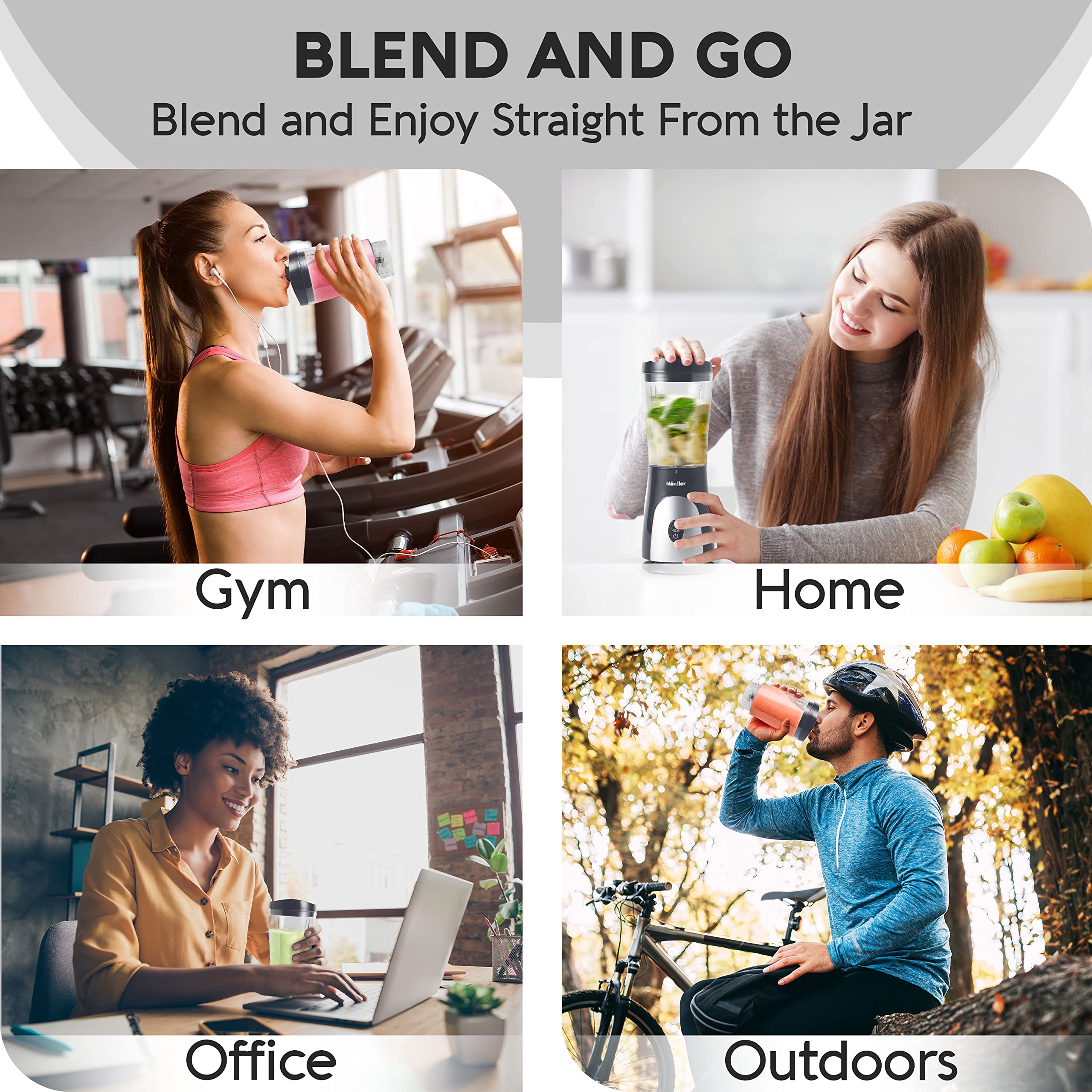 Mueller Personal Blender For Shakes And Smoothies With 15 Oz Travel Cup And Lid, Juices, Baby Food, Heavy-Duty Portable Blender